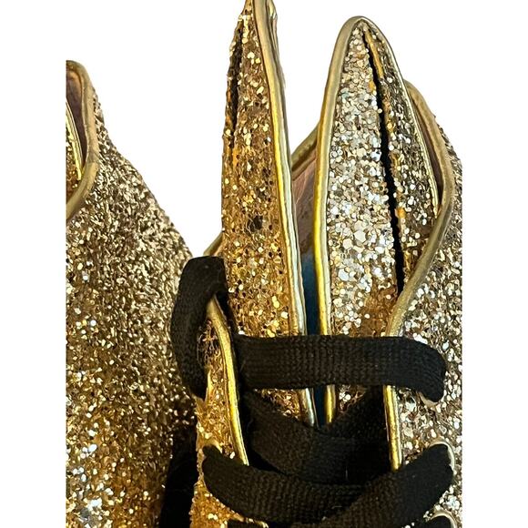 Minna Parikka Bunny Ears Sneaker •Women 40 /US 9• Gold Glitter Black Hi Top - Picture 8 of 15